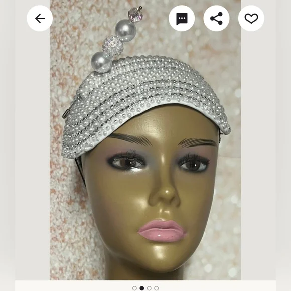 Black Beaded Fascinator Hat with Silver Details. - Picture 4 of 6